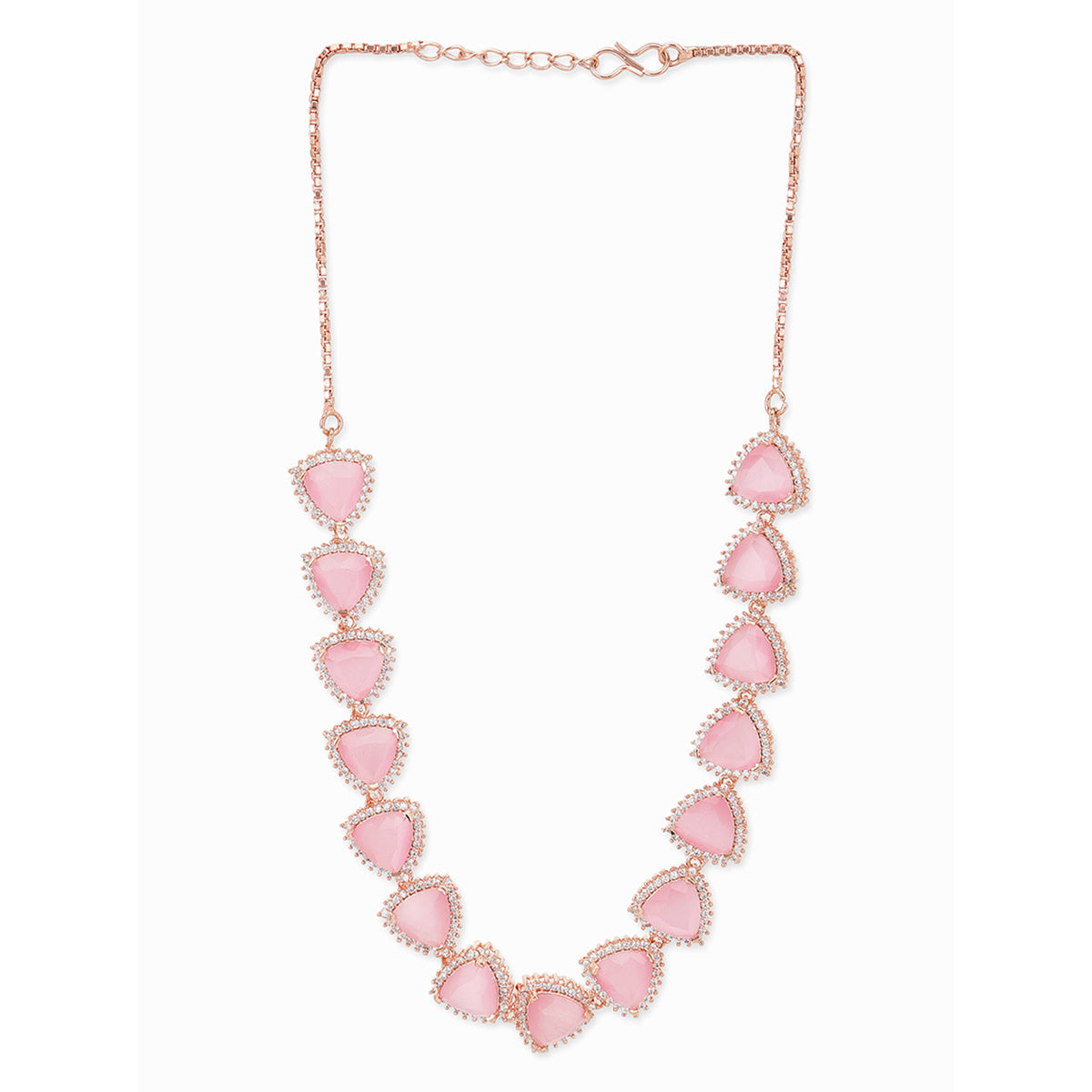 CZ Rose Gold Plated Necklace Set with Pink Stones