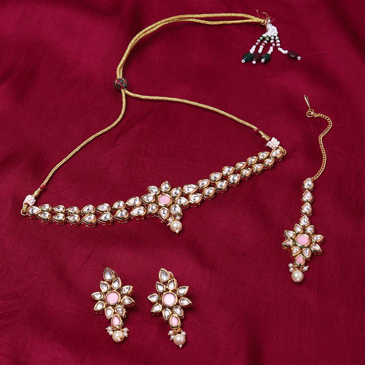 Kundan Gold Plated Blush Sudded Stones Necklace Set