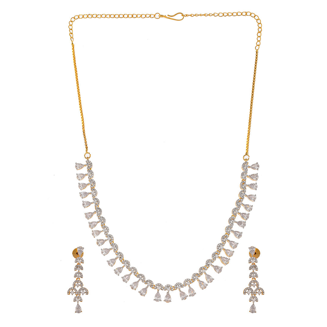 Cz Elegance Stone Studded Gold Plated Necklace Set