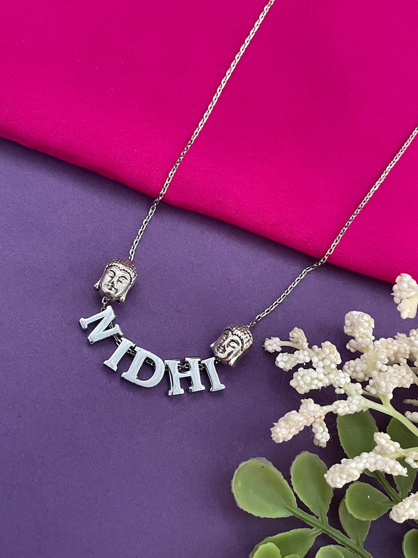 Silver-Plated Custom Name Necklace With 2 Buddhas