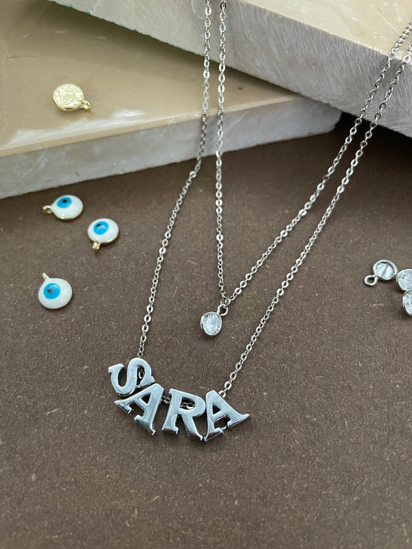 Silver-Plated Custom Name Necklace With a Charm