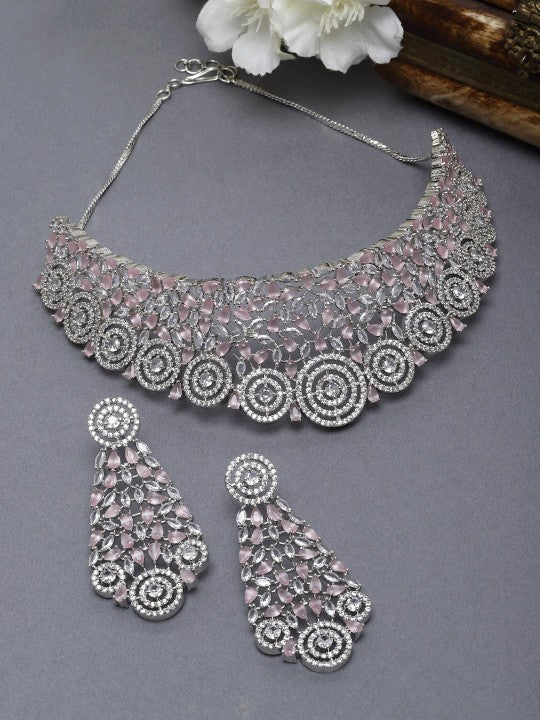 Rhodium-Plated & AD-Studded Jewellery Set