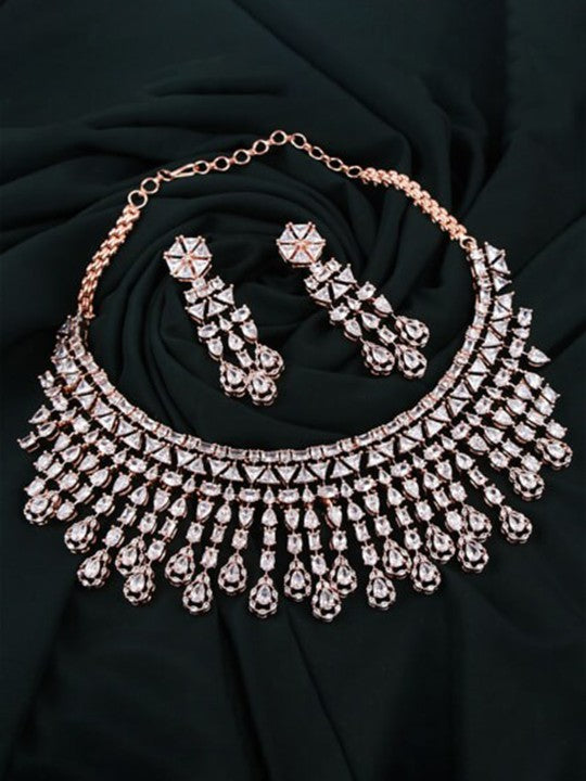 Rose Gold Plated Cubic Zirconia Studded Jewellery Set