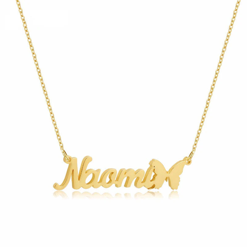 Gold Plated Butterfly Name Necklace