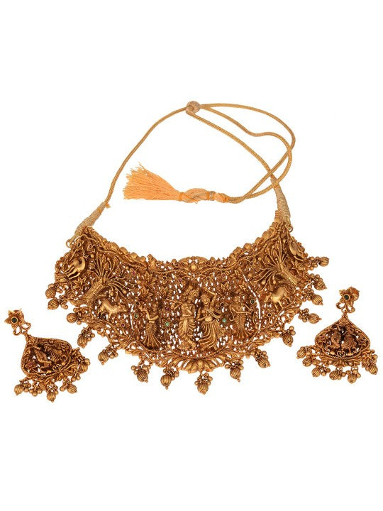 Gold-Plated & Red CZ Studded Jewellery Set