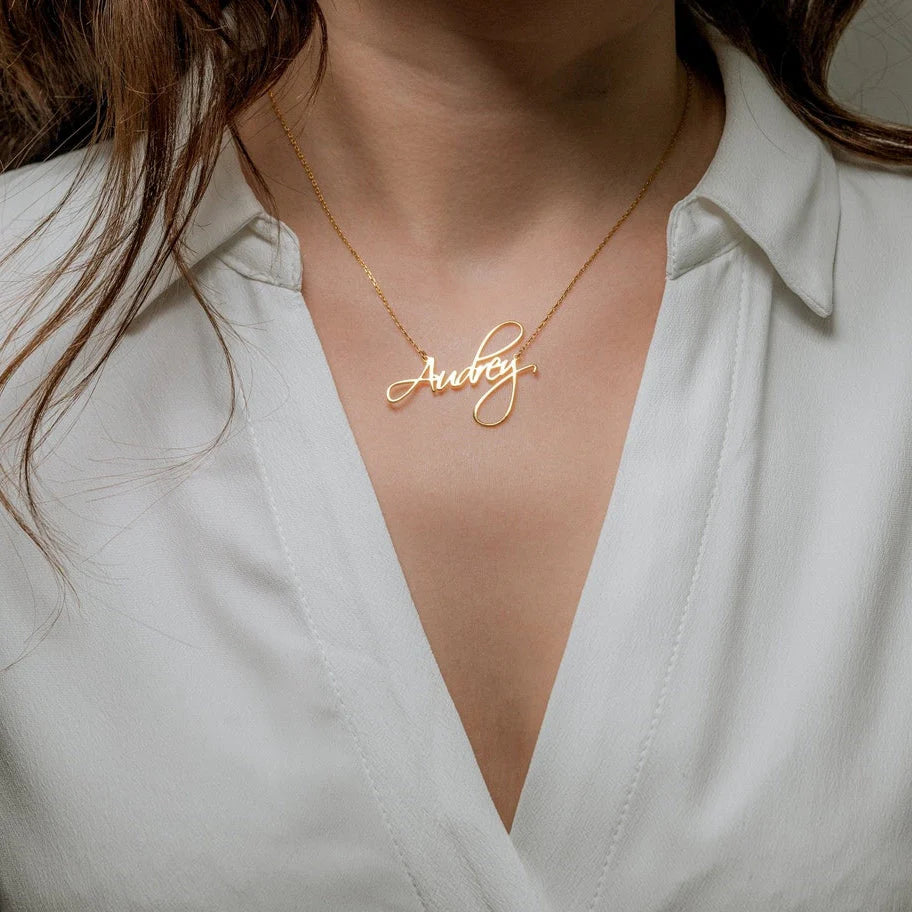 Gold Plated Curlicue Name Necklace