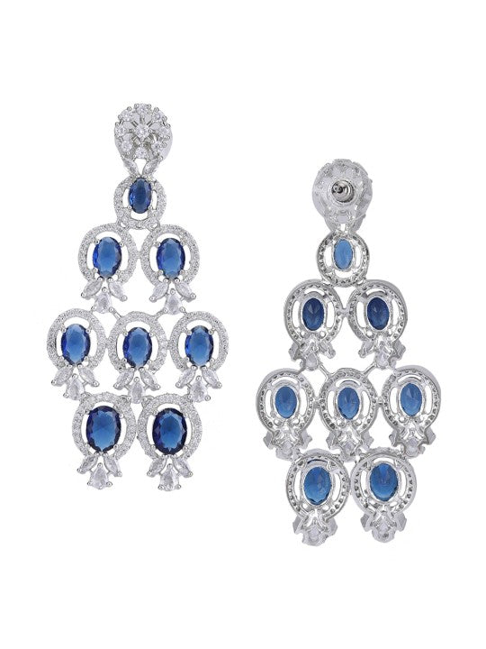 Rhodium-Plated American Diamond Studded Necklace & Earrings