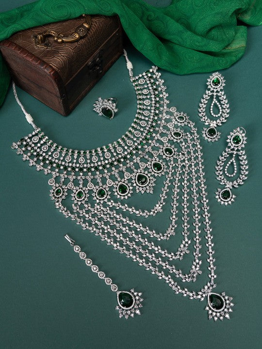 Rhodium-Plated American Diamond-Studded Jewellery Set