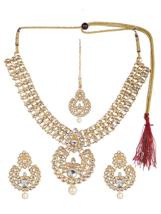 Gold-Plated White Stone Studded Kundan Jewellery Set