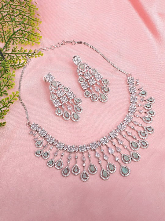 Rhodium-Plated American Diamond Studded Necklace Set