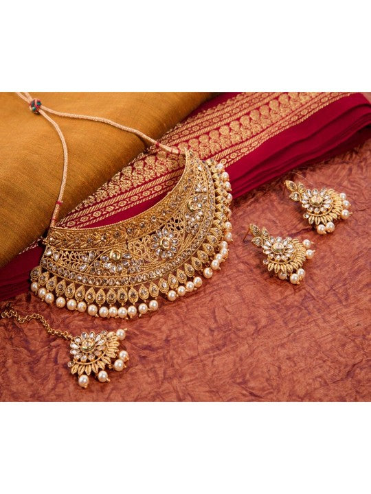 Gold-Plated White Pearl & Crystal Jewellery Set