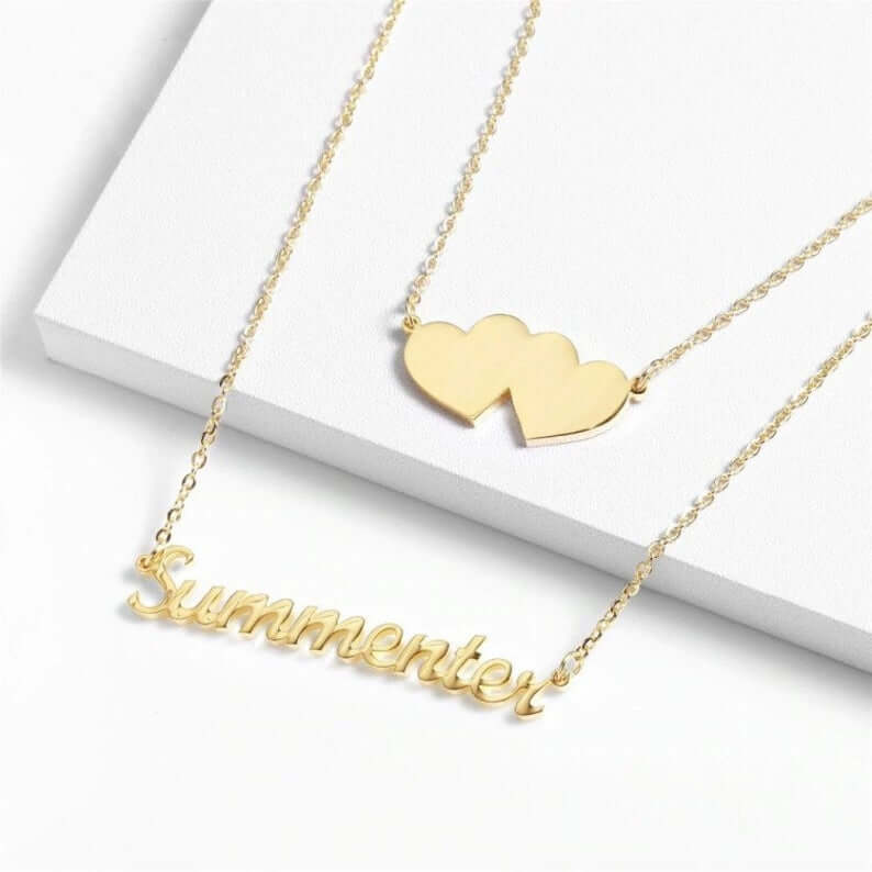 Gold Plated Double Chain Heart Name