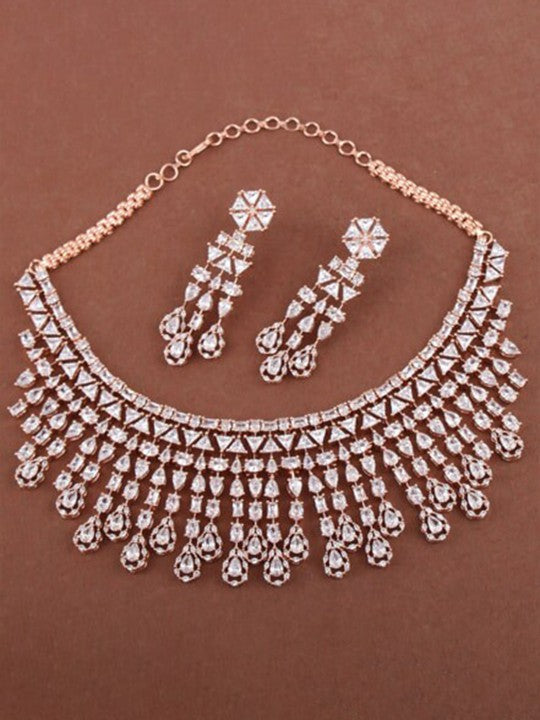 Rose Gold Plated Cubic Zirconia Studded Jewellery Set