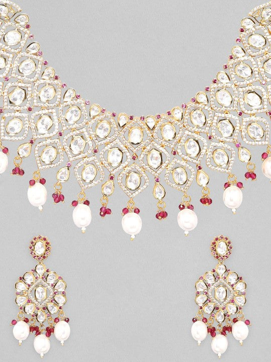 Polki Gold-Plated & White Stones-Studded Jewellery Set