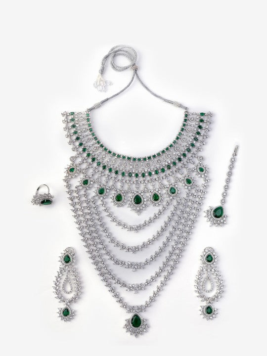 Rhodium-Plated American Diamond-Studded Jewellery Set