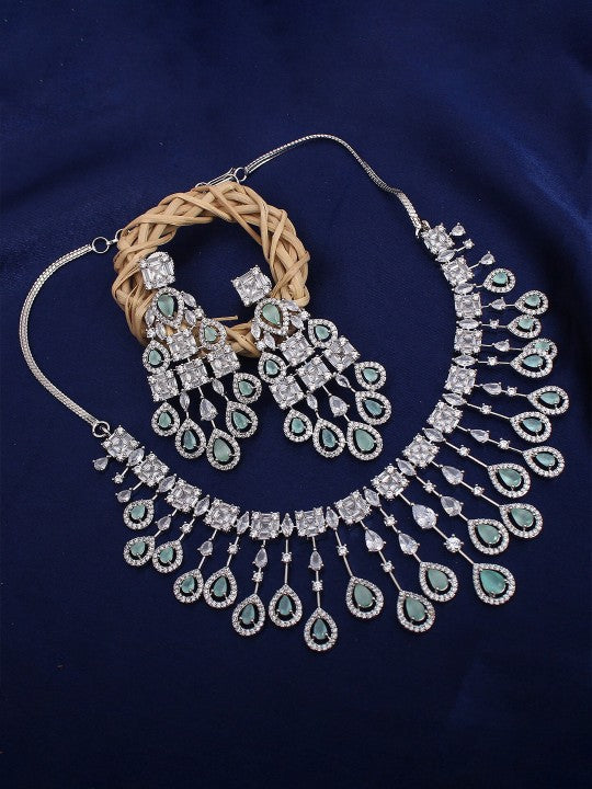 Rhodium-Plated American Diamond Studded Necklace Set