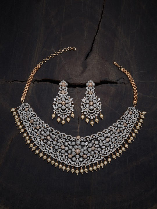 Rhodium-Plated CZ Studded Jewellery Set