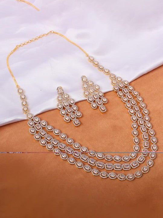 Rhodium Plated Cubic Zirconia Studded Jewellery Set