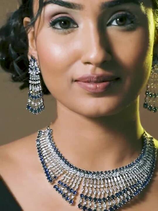 Rhodium-Plated AD-Studded & Beaded Jewellery Set