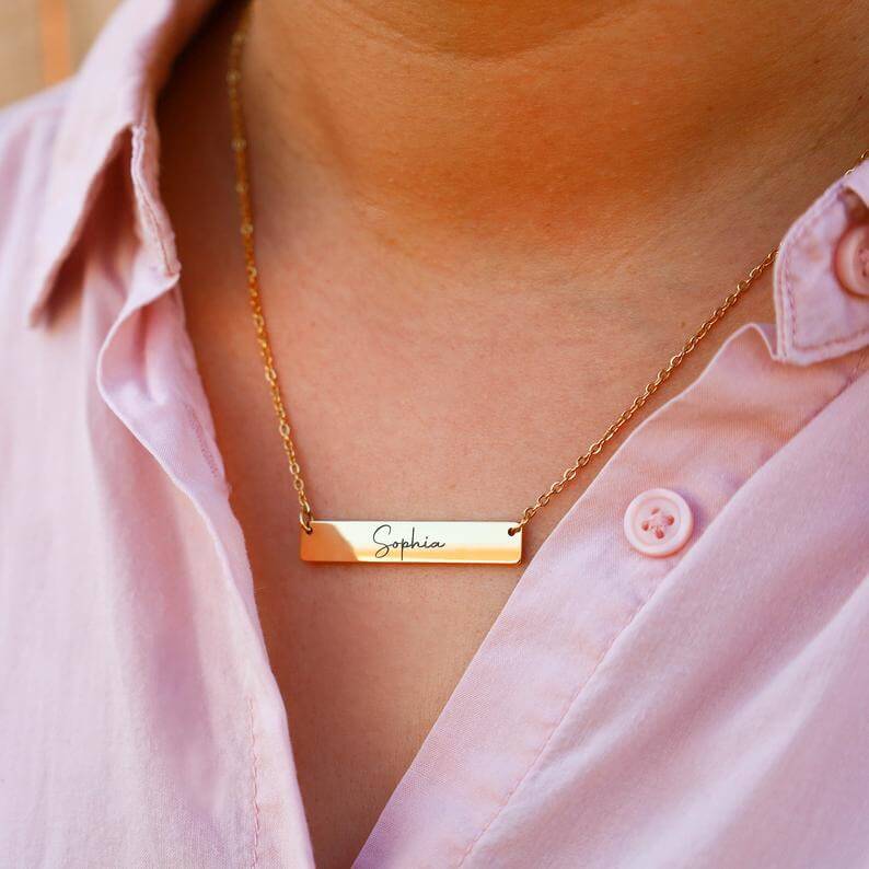 Gold Plated Beautiful Bar Name Necklace